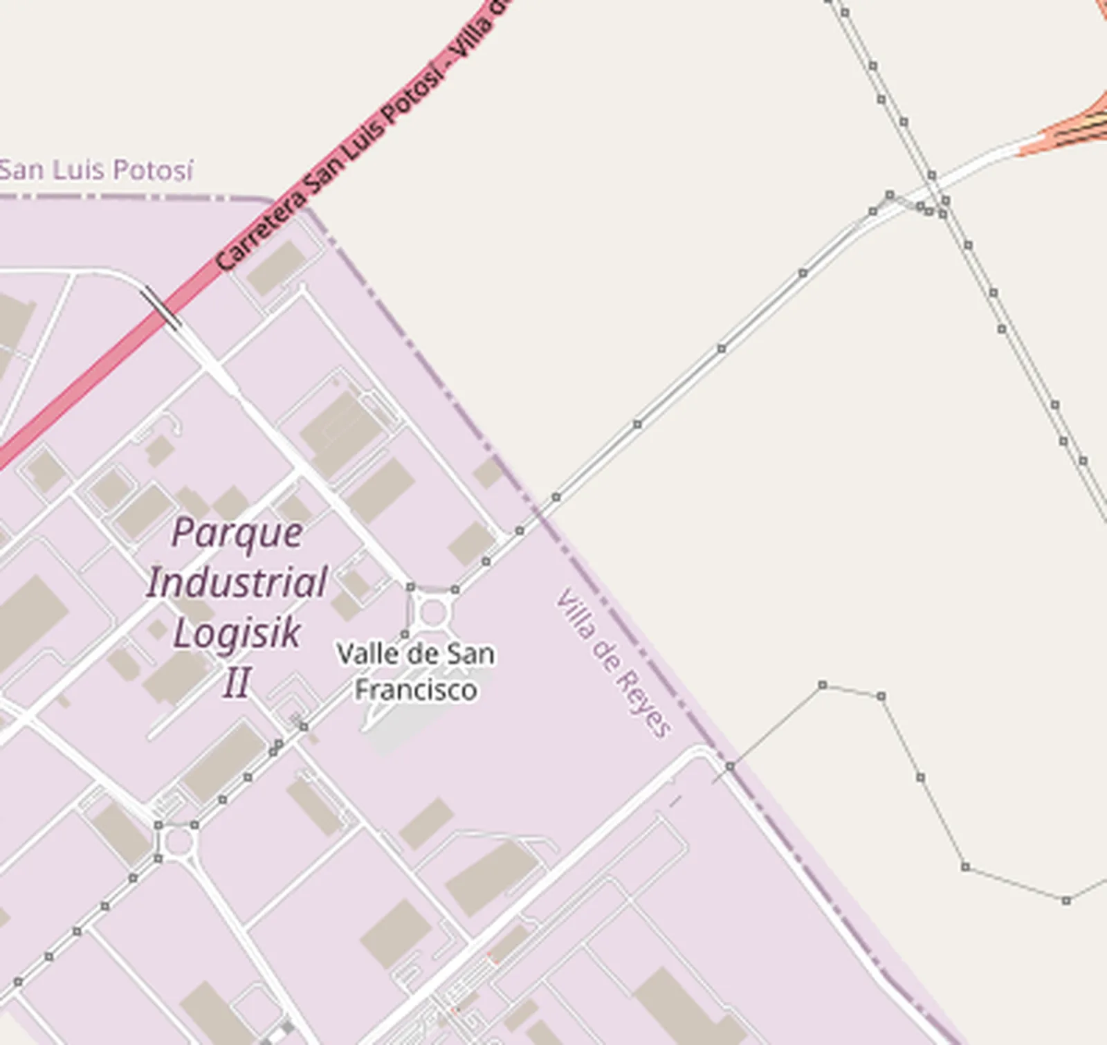 Mapa del Parque Industrial Logistik II y su entorno: Europa 100, la planta BMW, el puente a Logistik I (GM) y el entronque con la Carretera 57